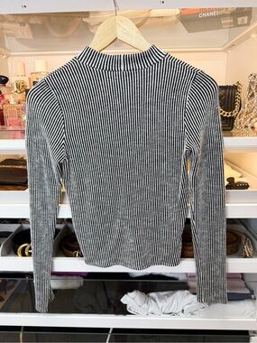 Caution To The Wind Black & White Striped Ribbed Top
